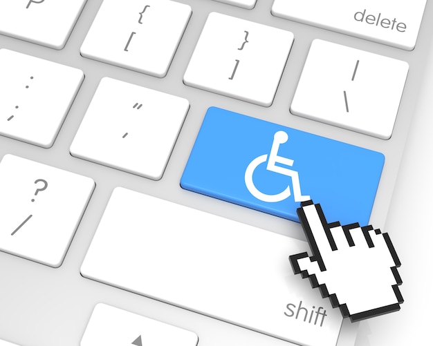 Accessibility enter key with hand cursor. 3D rendering
