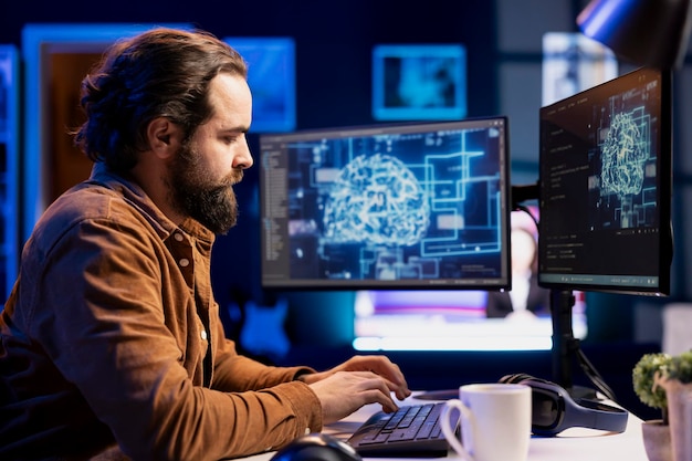 admin using computer for artificial intelligence computing