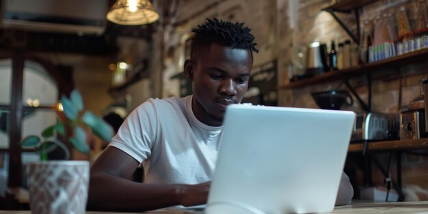 African American man working at laptop Generative AI