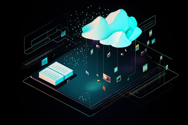 ai generated illustration Digital informational technology web futuristic hologram with cloud