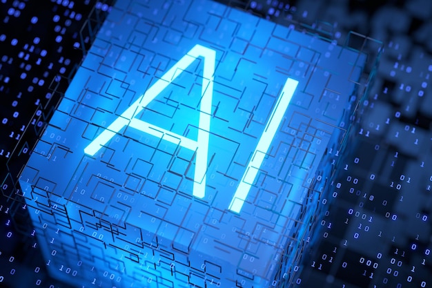 ai inscription on the technology cube deep machine learning ai artificial intelligence concept the development of artificial intelligence 3d rendering