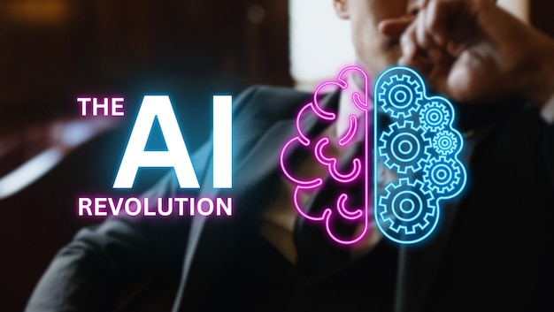 Ai technology Artificial Intelligence man using technology smart robot AI artificial intelligence by enter command prompt for generates something Futuristic technology transformation Chat with AI
