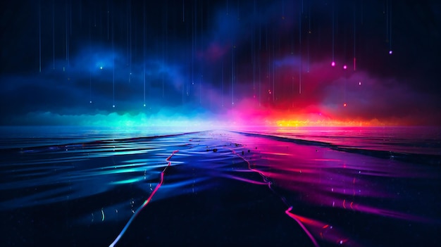 an abstract view of colored light streaming on the dark