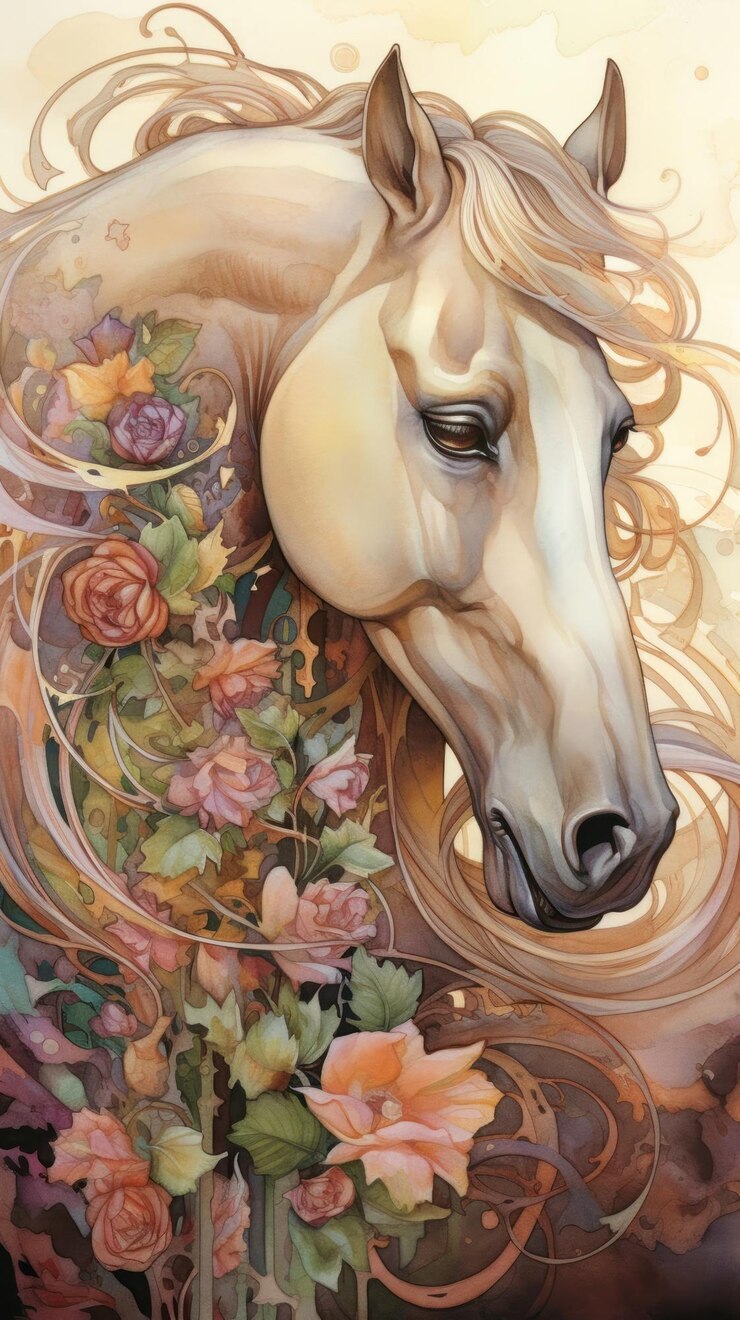 Fotografie an art nouveau drawing of a horse painting animal mammal