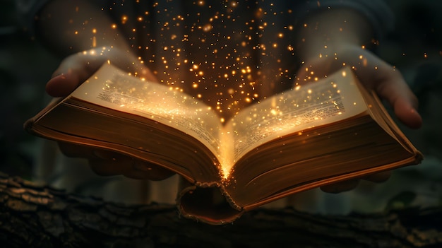 An open book with magic glowing light