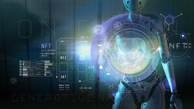 Android examines infographics about nft d render