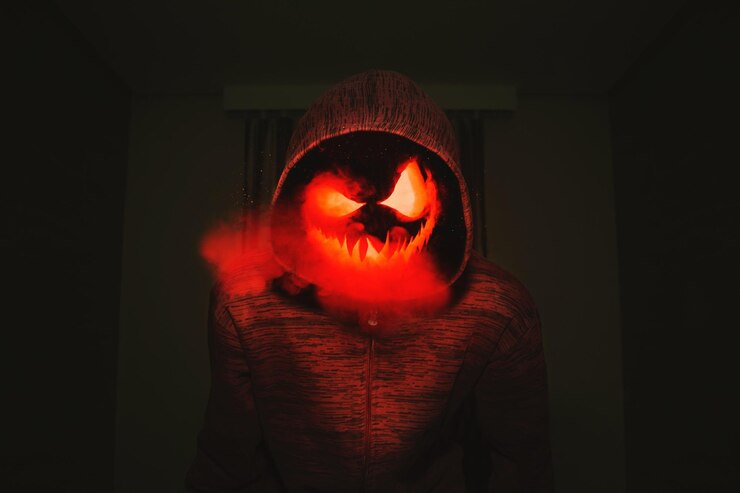 Fotografie anegre and fire pumpkin halloween