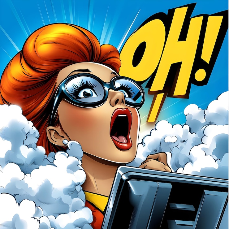Fotografie animated vintage style businesswoman in colorful comic book action