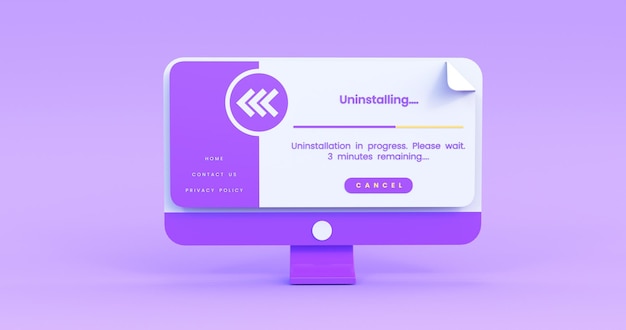 app uninstalling illustration in purple background 3d render