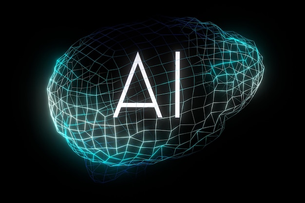 Artificial intelligence concept geometrical human brain 3D illustration