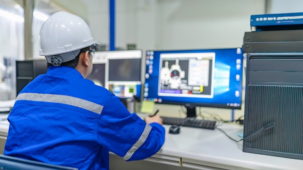 Asian engineer working at Operating hallThailand people wear helmet workHe worked with diligence and patienceshe checked the valve regulator at the hydrogen tank