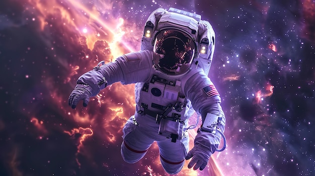 Astronaut Floating in Space with Nebula Background in 8K Resolution