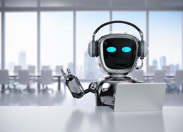 automation office worker with 3d rendering robot assistant hand up for greeting