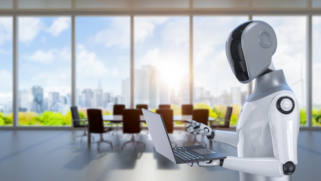 automation worker concept with ai assistant robot working in smart office