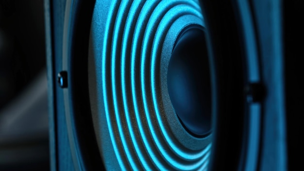 Bass Loudspeaker Playing Music In Blue Light