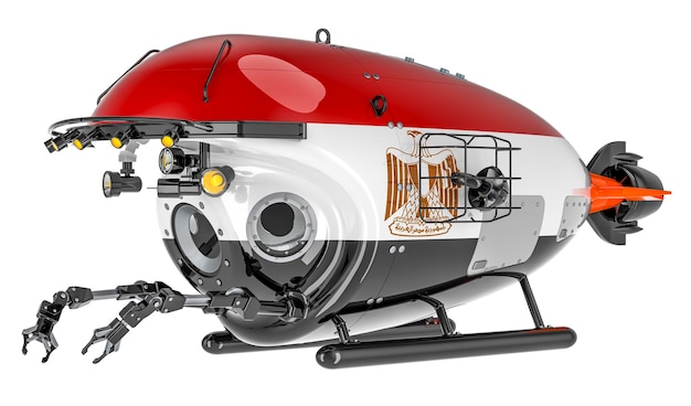 Bathyscaphe with Egyptian flag Marine geology oceanography in Egypt 3D rendering isolated on white background