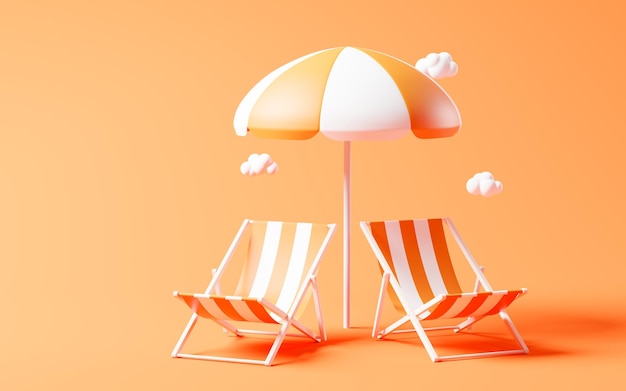 beach chairs with cartoon style 3d rendering