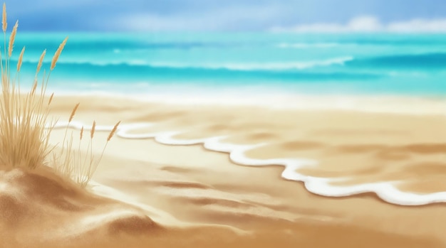 beach scene with ocean, sand, and waves