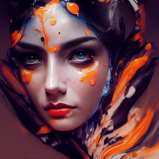 beautiful woman portrait with abstract paint illustration