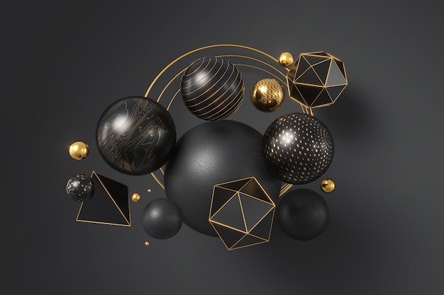 Black and Gold Abstract Geometry background 3d rendering