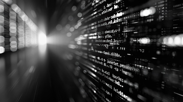 Black and white code background javascript code on computer screen