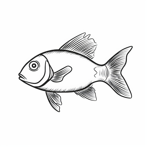 Black And White Fish Illustration Simple Line Drawing With Heavy Inking