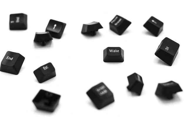Black keyboard button wake isolated on white background