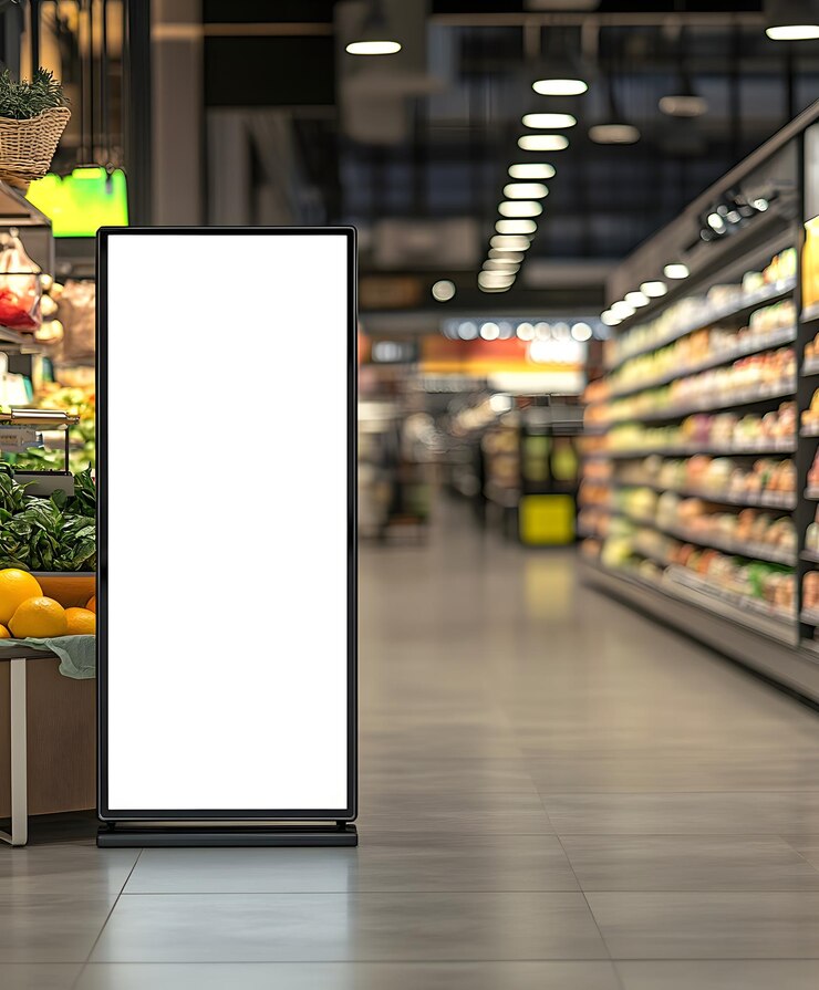 Fotografie blank supermarket advertising display stand