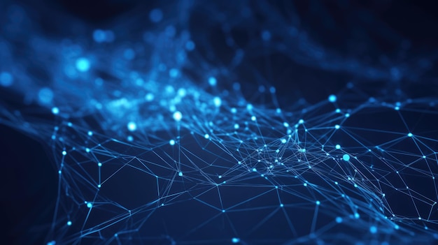 blue abstract background with a network grid and particles connected generative ai aig21