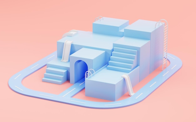 Blue empty stage in the pink background 3d rendering