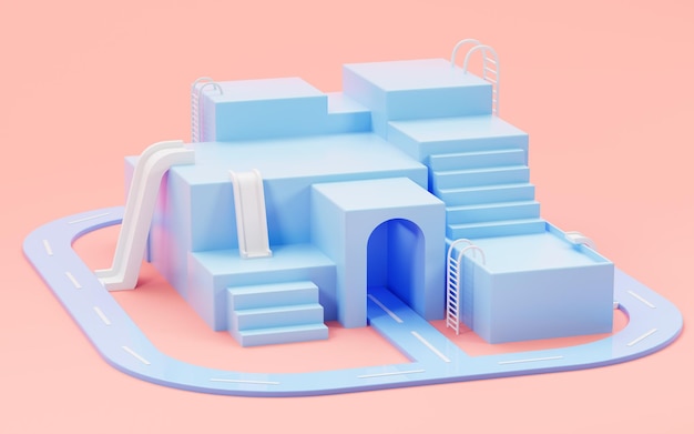 Blue empty stage in the pink background 3d rendering