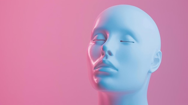blue mannequin head on pink background