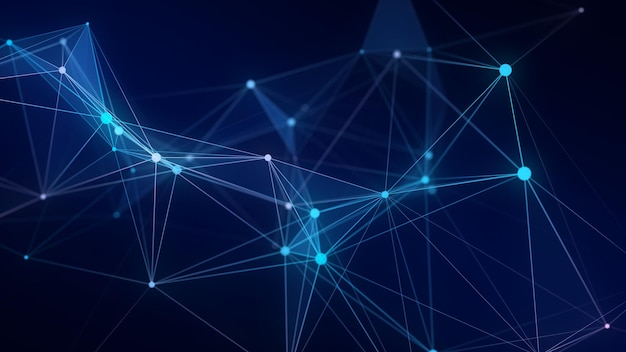 Blue network connection structure Digital background with dots and lines Big data visualization 3D rendering