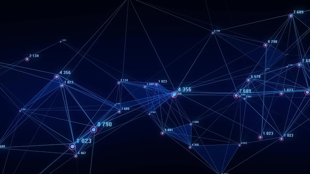 Blue network connection structure Stream of binary code Digital background with dots numbers and lines Big data visualization 3D rendering