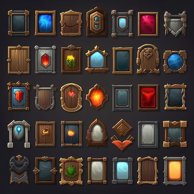 border frame medieval ai generated design element old game metal ui border frame medieval illustration