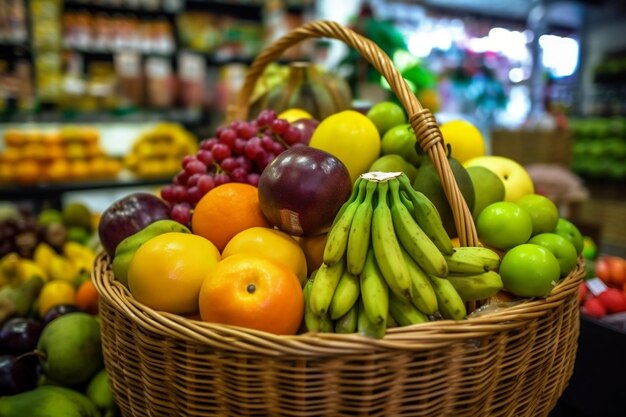 Bountiful Basket of Fruits with Shelf Display Generative AI
