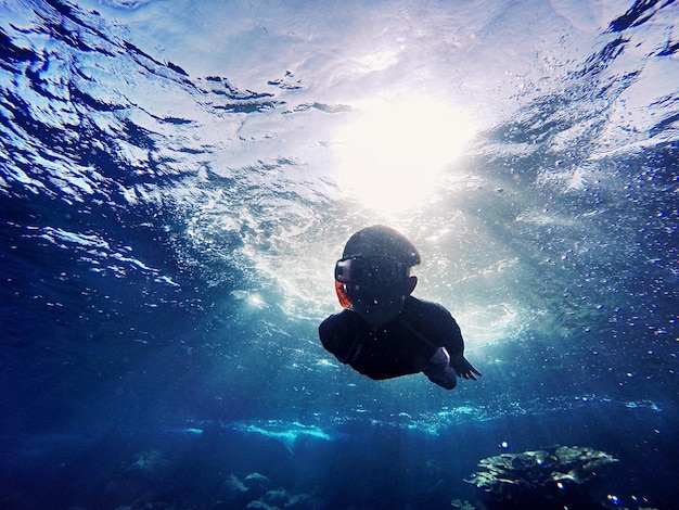 boy swimming in water
