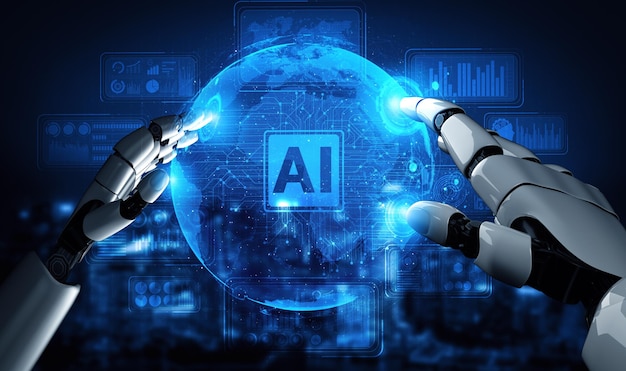 Budoucí robot a cyborg s umělou inteligencí Mlp