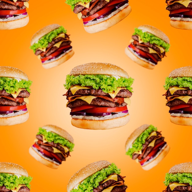Burger pattern on orange background