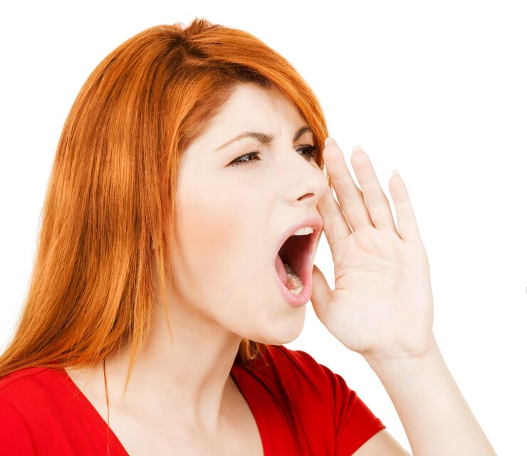 Fotografie business concept - bright picture of screaming woman