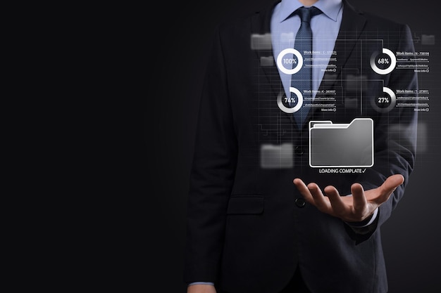 Business developer hand using board framework on virtual modern computer showing innovation Agile software development lean project management tool fast changes conceptDocument Management System DMS