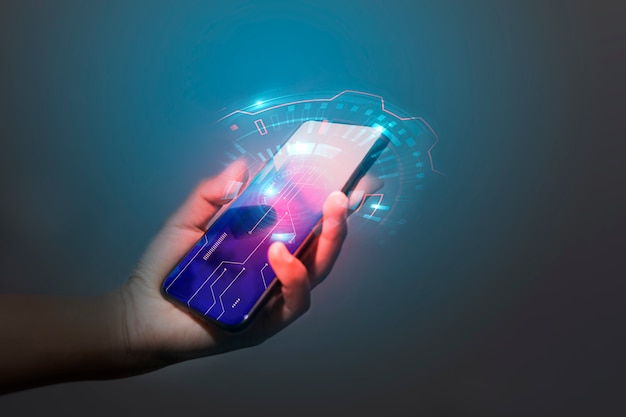 Businessman hand technology with digital and social media
