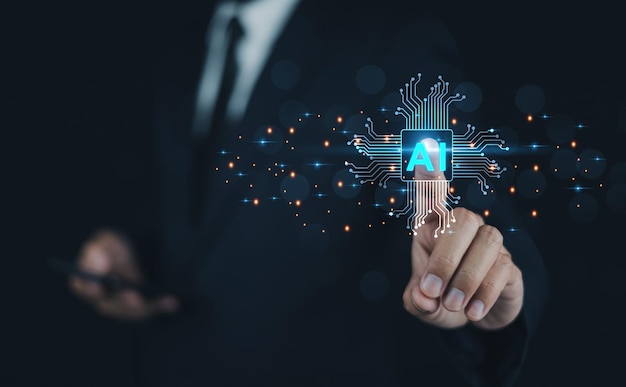 Businessman touching on AI AI Artificial intelligence AI machine deep learning concept