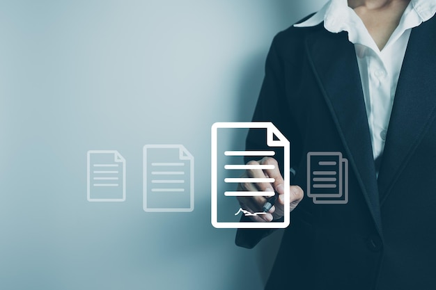 businesswoman using a pen to sign electronic documents via the internet work from home concept remote work new normal office access to document with secret code or encode identity verification