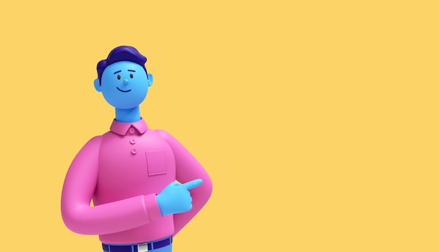 cartoon character young man with blue skin wears pink shirt