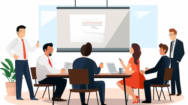 cartoon illustration Business meeting office team