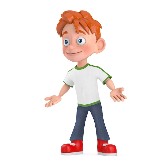 cartoon little boy teen person character mascot 3d rendering