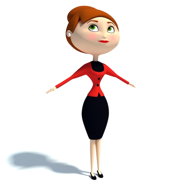 Cartoon style Girl 3D rendering on white background
