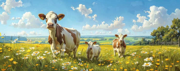 cattle farm with cow family portrait