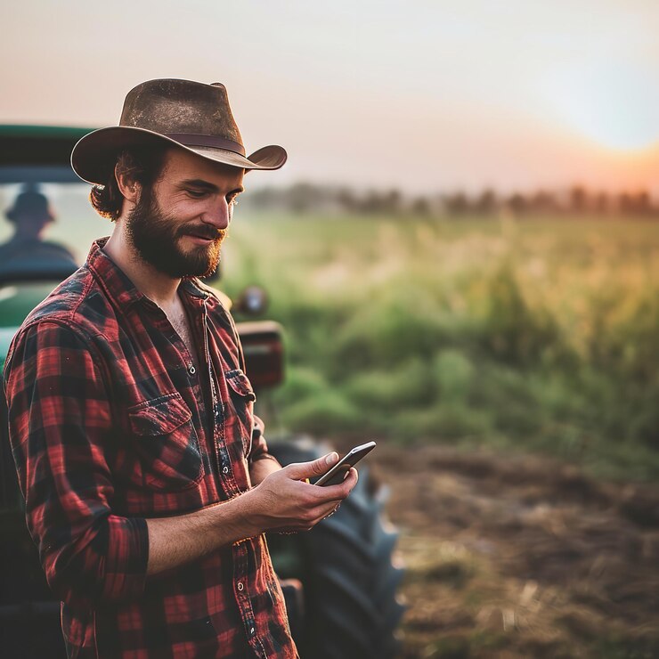 Caucasian handsome young man farmer in hat standing Ai generative